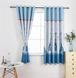 Curtain GY2817 Gyrohome Blue Castle Printed Short Curtains 1PC Living Room Kitchen Bedroom Customise Window