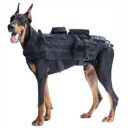 Ställer in militär taktisk hund Vest Training Hunting Molle Nylon Waterresistent Military Patrol Justerbar hund Harness Handtag