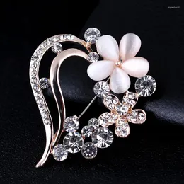 Broszki Opal Stone Flowoch Brooch Pin Beautiful Rhinestone Heart Ubrania Akcesoria damskie prezenty urodzinowe