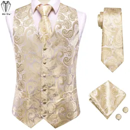 Herrenwesten HiTie Luxus Seide Paisley Herren Weste Hanky Manschettenknöpfe Set gleiches Muster 8 Farben Weste Jacke für Hochzeit Business Band Gruppen 230425