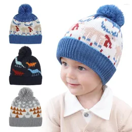 Berets 1-4t Baby Boy Girl Beanie Hat 2023 Winter Warm Dark Children Hats and Caps Jacquard Cotton Lining Woolen knint Kids Cap
