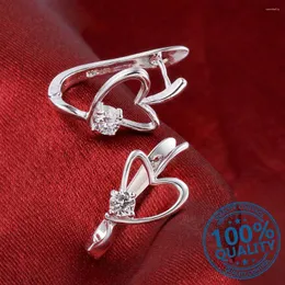 Dangle Earrings Korean Female Hoops Earring For Women Girls 925 Stamp Silver Color Heart With Stone Ear Buckle Jewelry Pendientes