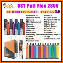 Orijinal QST Puff Flex 2800 Puflar 2K Tek Kullanımlık Vapes 25 Flavors E Sigara Cihaz Kitleri 1000mAh Pil Güvenlik Bobini Önceden doldurulmuş 8ml Buharlaştırıcı Vaper 3K Elf Stok