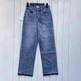 Womens Dark Blue Jeans Fashion Designer Button Fly Denim Pants Classic Slim Straight Jean Trousers