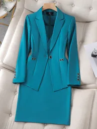 Women's Suits Blazers Elegant Ladies Skirt Suit Women Green Black Purple Blue Business Interview Work Wear Formal Blazer Two Piece Set 230426