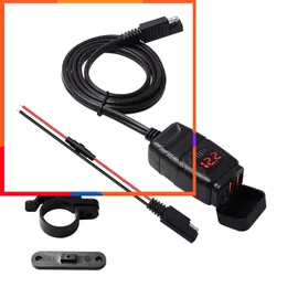 Nuovo kit caricabatterie doppio USB montato su caricabatterie per motociclette impermeabili con interruttore voltmetro QC3.0 Carica rapida SAE a USB 24W + 24W