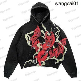 Men's Hoodies Sweatshirts Hip Hop Hoodie man Sweatshirt Streetwear Men Skull Print Distressed Washed Hooded new Harajuku loose Casual Punk Pullover Hoodie