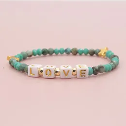 Strand Go2Boho Turquoises Natural Stone Crystal Beads Bracelet Charms Letter LOVE Valentine's Pulseras Vintage Jewelry