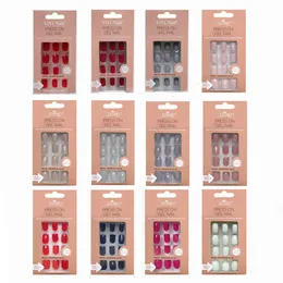 False Nails 24pc Art Fake Nail Tips Press on Coffin with Glue Stick Designs Clear Display Short Set Full Cover Artificial Square 230425