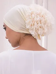 Hijabs JTVOVO Pure Color Milk Silk Pan Flower Hat Muslim Stretch Toe Cap Dubai Arab Womens Flower Hat Turban Beanie Fashion 230426