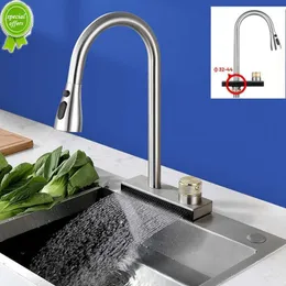 Rain Waterfall Kitchen Faucet Dra Out Spout Kitchen Sink Mixer Tap Hot and Cold Faucet Single Hole Holusion Badrumskran