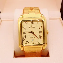 Нарученные часы 2023 Дизайн Men Copper Watch 24K Gold Waterprest Square Big Dial Роскошные высококачественные причинно -следственные связи с хип -хоп сталь