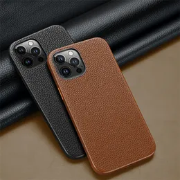 Luxury Magnetic Lychee Grain Vogue Phone Case for iPhone 14 13 12 Pro Max Durable Slim Full Protective Soft Bumper Solid Color Genuine Leather Back Cover Shockproof