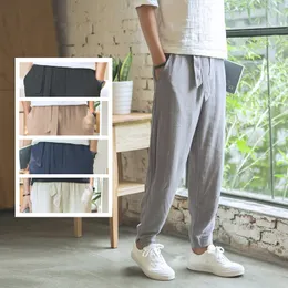 Mäns byxor Men Loose Casual Pants Chinese Style Linen Pants Men's Lantern Cotton Hemp Pants Men's Korean Version Harun Nine Points Pants 230426