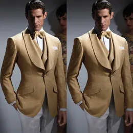 2023 BROWN MEN SUITS Slim Fit Two Pieces Shawl Lapel Business Formal Tuxedo Professional Grooms Wedding Dress Suit kostym Homme White Pants