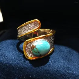 Pierścienie klastra lii ji real 925 srebrny turkusowy turkusowy rubin szafirowy pierścień vintage naturalny kamień