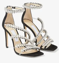 여름 럭셔리 2023 Josefine Sandals Shoes Crystal Impellishment Stappy Women High Heal Heels Lady Sandalias Elegant Party Wedding Dress EU35-43