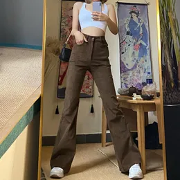 Jeans woman di moda coreana jeans sciolto wideleg casual highwaist jeans marrone femmina streetwear molla e pantaloni autunnali