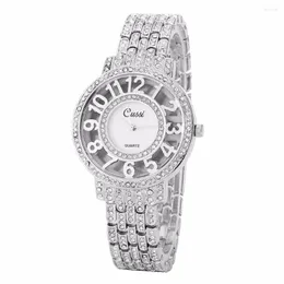 ساعة معصم Cussi 2023 Womens Watches Rose Gold Luxury Rhinestone Ladies Bracelet Fashion Dress Quartz Wristwatch Gifts