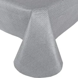 Gray Basketweave Solid Color Vinyl Flannel Backed Tablecloth, Basket Weave Indoor Outdoor Patio, Kitchen, Dining Tablecloth, 70 Round