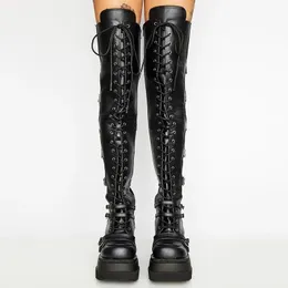 أحذية أنثى 811 Cosplay Over-the-Knee Platform Form Fashion Bukle Punk High Heels Boots Women 231124 300