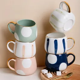 Mugs 380ML Nordic Creative Ceramic Coffee Cup Home Water Milk Mug Gold Line With Handgrip For Couples Tea Gift 231124