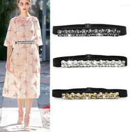 Cintos 2023 Designer de chegada Luxo Cristal Elastic Women Belt Wide With Rhinestone Elegante para High Qualit SD241