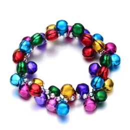 Fili di perline di perline Bracciale di campane di metallo Festa per bambini Jingle Bell Bead Charm Stretch Rosso Verde Regalo Braccialetti con perline