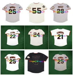 Barry Bonds 2010 2002 World Series SF Giants Retrocesso Camisa de beisebol Tim Lincecum Buster Posey Madison Bumgarner Willie Mays Deion Sanders Crawford Tamanho S-4XL