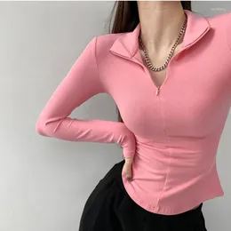 Women's T Shirts TVVOVVIN Spicy Girls Slim Sexy Waist Tight Bottom Shirt Women's Spring Autumn Polo Invisible Zipper Long Sleeve Top