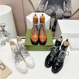 فاخرة Matelasse Lace-Up Boots Designer Women Boots Fashion Cowskin Leathe