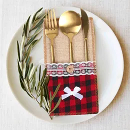 クリスマスの装飾4pcslot Burlap Cutlery Bag Holder Lace Tableware Pouch Pocket Party Decor Pockets Wedding Table Decoration 231124