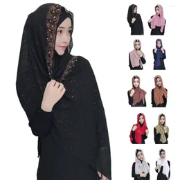 Ethnische Kleidung Frauen Chiffon Langer Schal Muslimischer Hijab-Schal Islamische Kopfwickelabdeckung Stolen Glitzer-Kopftuch Arabischer Turban Bandanas Mode