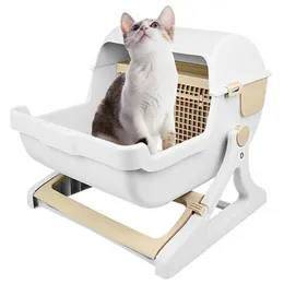 Kutular Pet Kedi Çöp Kutusu Yarı Otomatik Hızlı Temizlik Lüks Kedi Tuvalet Kapalı Kedi Kum Kuru Tuvalet Tuvalet Tepsisi Flip Kapak Kedi Yatakları