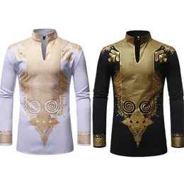 Etniska kläder män trycker afrikanska tryckklänningar rika bazin dashiki långärmad t-shirt traditionell modestil vuxna bluskläder 230425