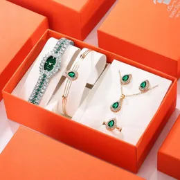 Armbandsur 6st kvinna kvarts eleganta damer kristallarmband örhängen halsband gåva för kvinnor reloj de mujer