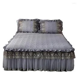 Saia de cama adulto 3 peças conjunto de capa europeia de luxo bordado plissado colcha para casa