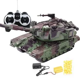 ElectricRC Car 1 32 Militärkrig RC Battle Tank tung stor interaktiv fjärrkontroll leksakbil med skjutkulor Modell Electronic Boy Toys 231124