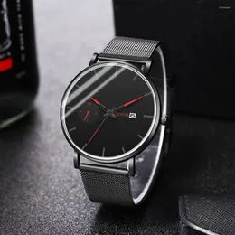 Bilek saatleri Erkekler Saatler Minimalist Takvim Moda Ultra İnce Basit Erkekler İş Paslanmaz Çelik Örgü Band Sport Watch Relogio