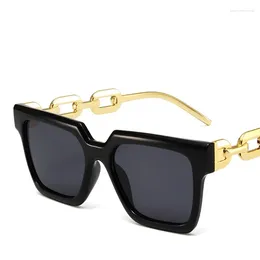 Sunglasses Vintage Oversized Square Women Brand Design Big Frame Metal Chain Sun Glasses For Ladies Fashion Black Shades