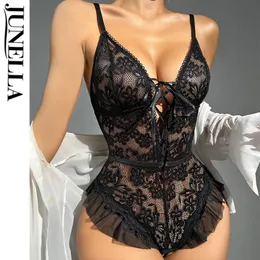 Set sexy pizzo floreale trasparente tute sexy donna scollo a V profondo lingerie sexy body senza schienale Lenceria sensuale Mujer tuta magra 230426