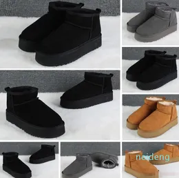 Ultra Mini Plateaustiefel Damen Winter Knöchel Australien Schneestiefel Dicker Boden Echtleder Warme Flauschige Stiefeletten