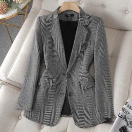Kvinnors kostymer kvinnor kaffe grå rand formell blazer långärmad enkelbröst affärsjacka kappa damer kontor blazers ytterkläder 4xl