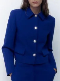 Kadın Suit Kumsvag 2023 Sonbahar Kadınlar Katı Blazers Coats Takım Sıradan Tek Göğüslü Yakıtlı Kadın Zarif Tatlı Kısa Blazer Giyim