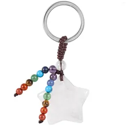 Keychains Star Shape Crystal Stone Keychain Reiki Healing 7 Chakra Beads Keyring Car Key Chaelards