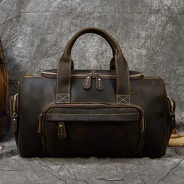 Duffel Bags 2023 Featured Crazy Horse Men Leather Duffle BagTravel Bag Dual Use Vintage Weekend Cowhide Weekender Man Totes Handbag