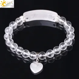 Charmarmband CSJA Reiki Boho Natural Gem Stone White Clear Quartz Rock Crystal Armband för män Kvinnor Älskare Hjärthänge Chakra smycken F277 231124