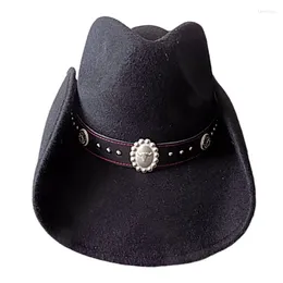 Berets preto lã feltro chapéu material natural moda ocidental cowboy ao ar livre montanhismo pescador