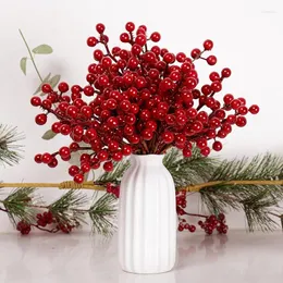 Fiori decorativi 20 pezzi Bacche artificiali Decorazione natalizia Rami di bacche rosse Bouquet Anno Ornamenti per albero di Natale Ghirlanda di frutta