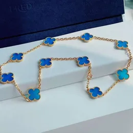 Designerörhängen 4/fyra bladklöver charm tio blommor fyra gräs halsband kvinnors mode ljus v guld tjock pläterad k rosblå jade medalj hög kvalitetskänsla